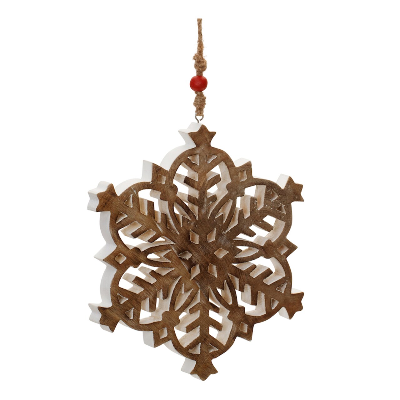 Melrose Cut-Out Wood Snowflake Christmas Ornaments - 10" - Brown and White - 4ct